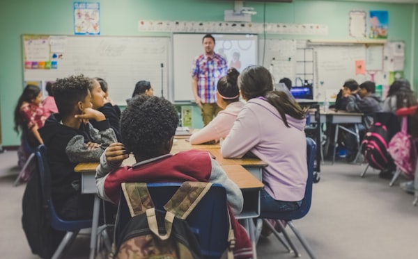 Students learning in a modern classroom